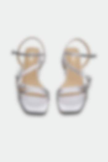 Silver Genuine Leather Open-Toe Block Heels by Oroh at Pernia's Pop Up Shop