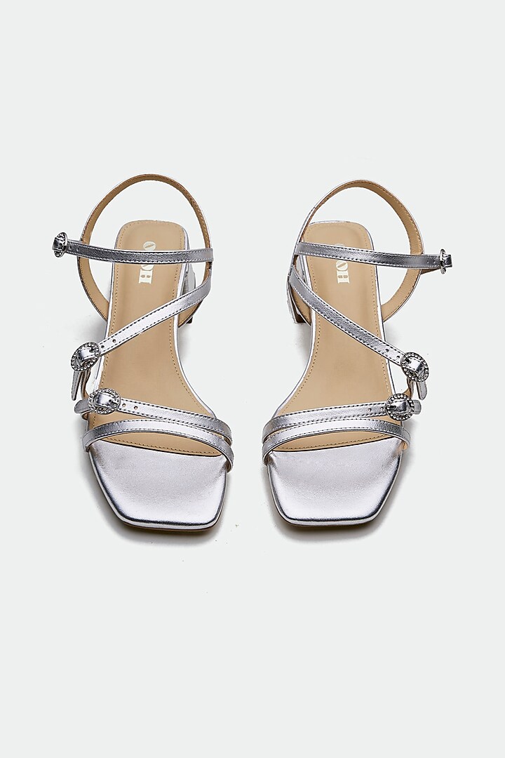 Silver Genuine Leather Open-Toe Block Heels by Oroh at Pernia's Pop Up Shop