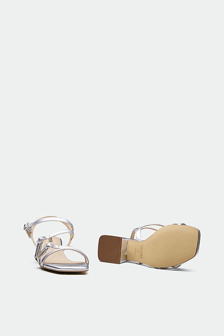 Silver Genuine Leather Open-Toe Block Heels by Oroh at Pernia's Pop Up Shop