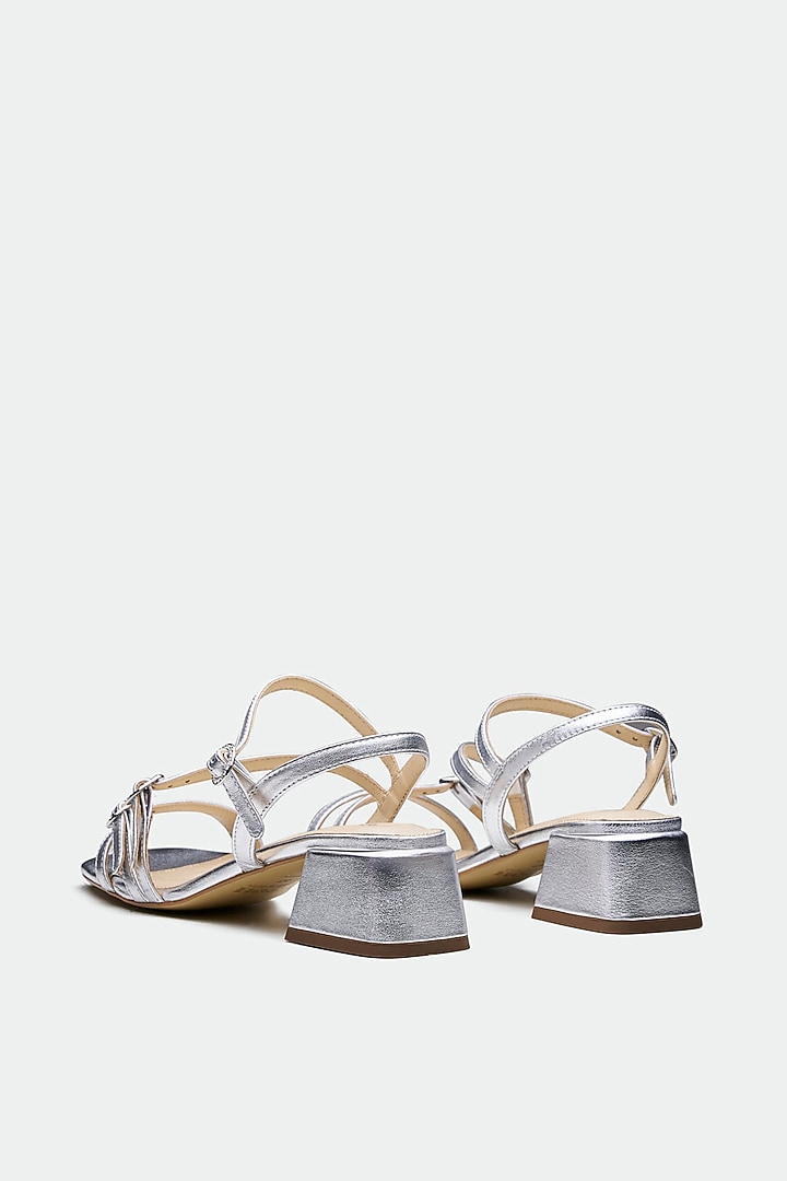 Silver Genuine Leather Open-Toe Block Heels by Oroh at Pernia's Pop Up Shop