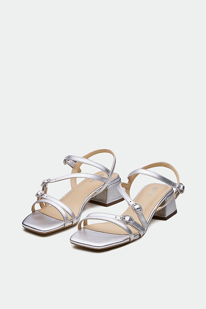 Silver Genuine Leather Open-Toe Block Heels by Oroh at Pernia's Pop Up Shop