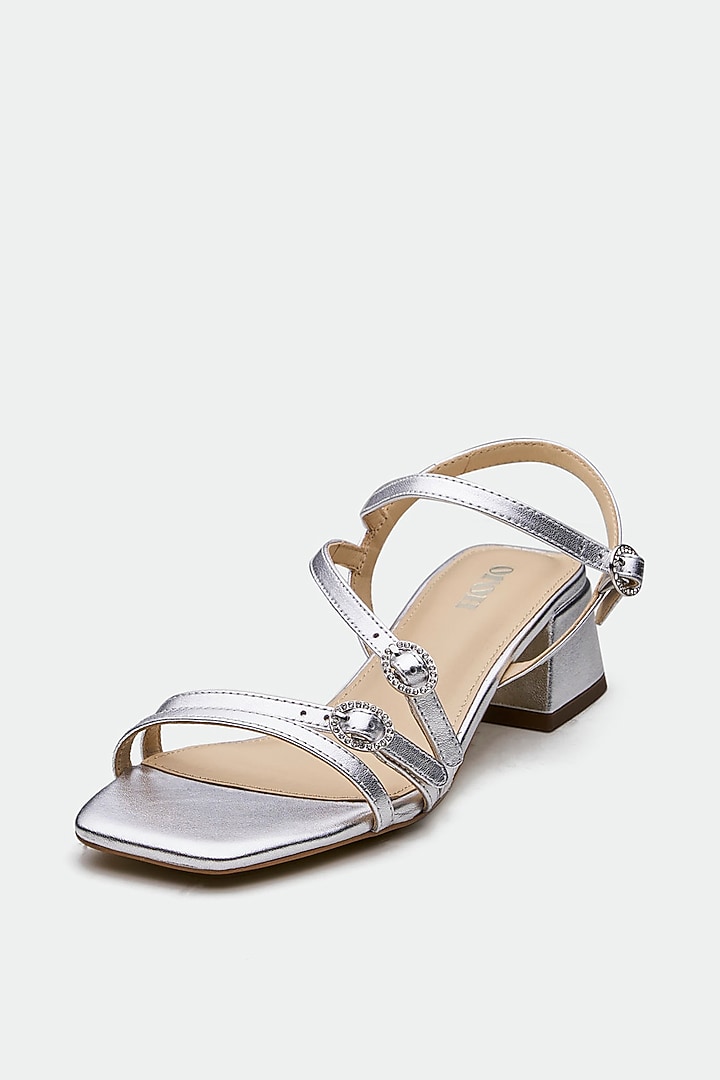 Silver Genuine Leather Open-Toe Block Heels by Oroh at Pernia's Pop Up Shop