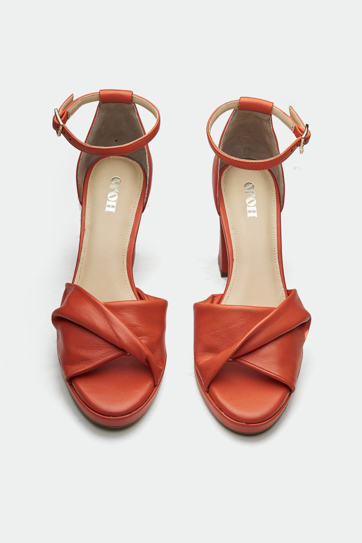 Orange Genuine Leather Platform Block Heels by Oroh at Pernia's Pop Up Shop