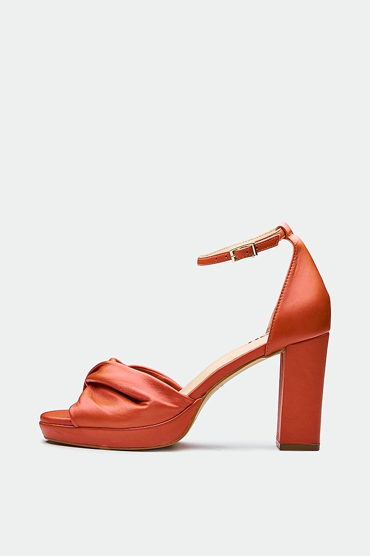 Orange Genuine Leather Platform Block Heels by Oroh at Pernia's Pop Up Shop