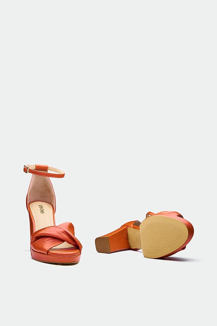 Orange Genuine Leather Platform Block Heels by Oroh at Pernia's Pop Up Shop