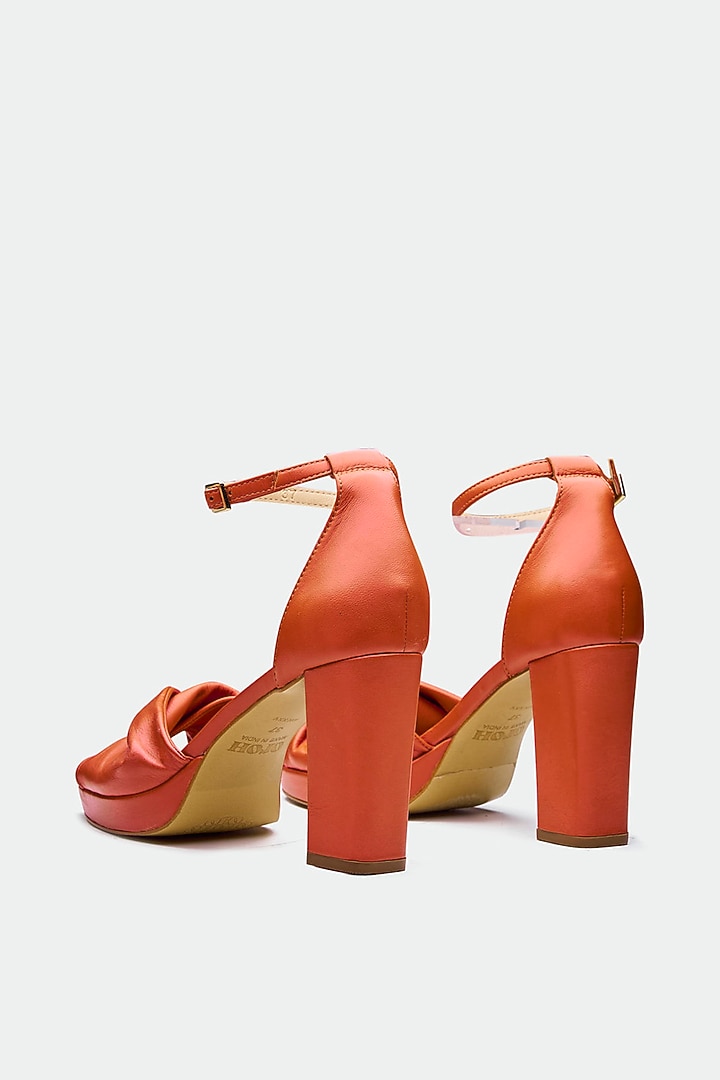 Orange Genuine Leather Platform Block Heels by Oroh at Pernia's Pop Up Shop