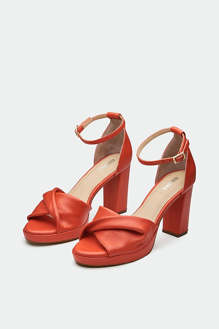 Orange Genuine Leather Platform Block Heels by Oroh at Pernia's Pop Up Shop