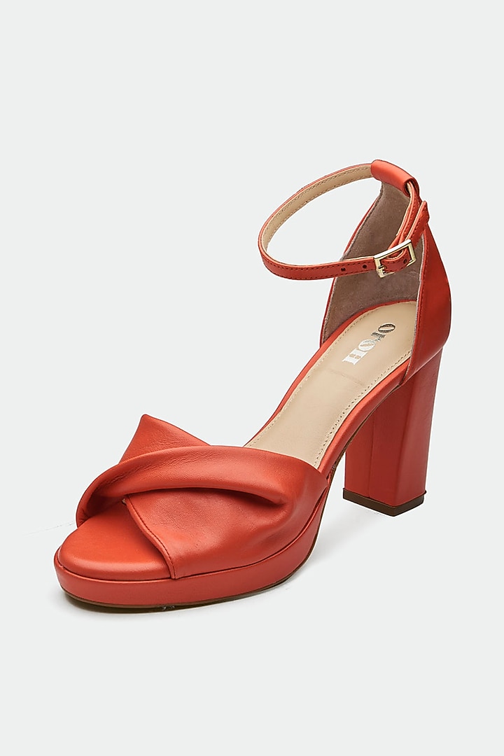 Orange Genuine Leather Platform Block Heels by Oroh at Pernia's Pop Up Shop