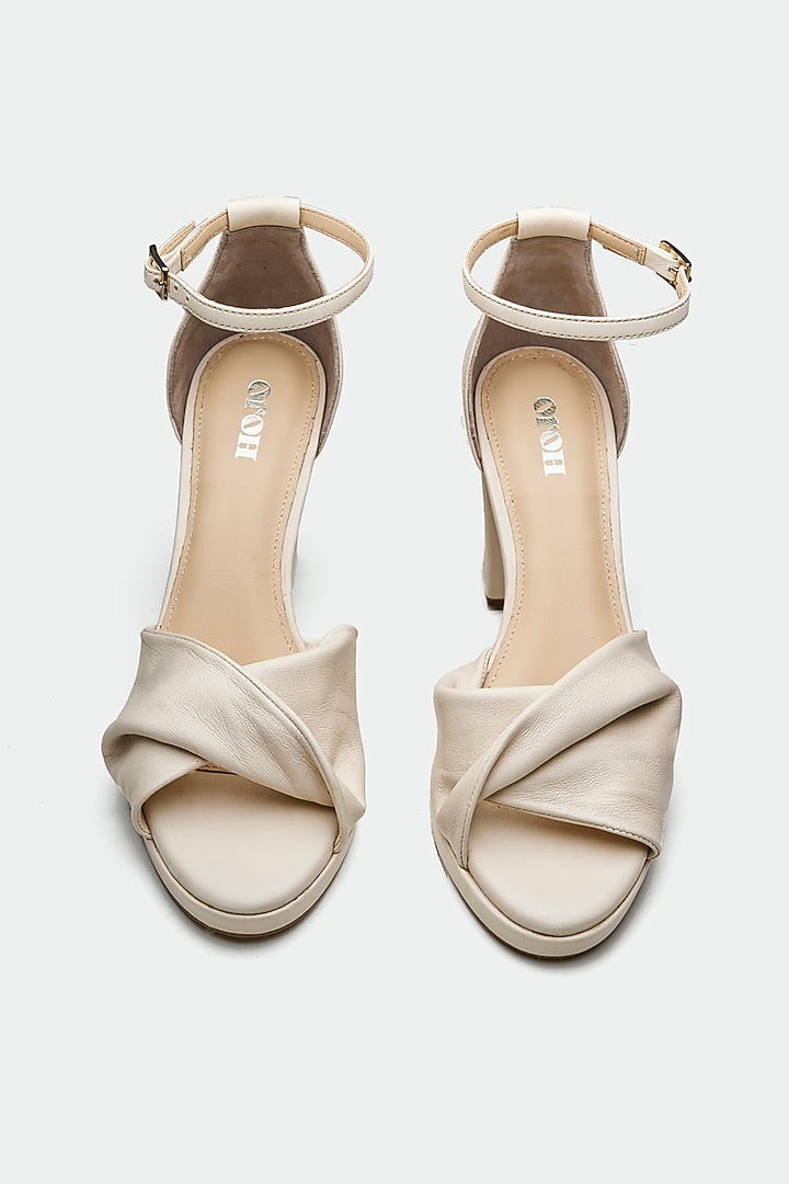 Nude Genuine Leather Platform Block Heels by Oroh at Pernia's Pop Up Shop