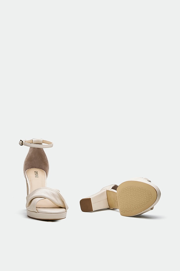 Nude Genuine Leather Platform Block Heels by Oroh at Pernia's Pop Up Shop