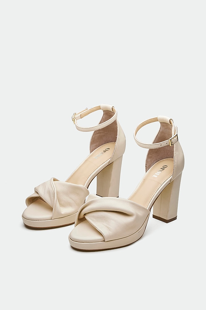 Nude Genuine Leather Platform Block Heels by Oroh at Pernia's Pop Up Shop