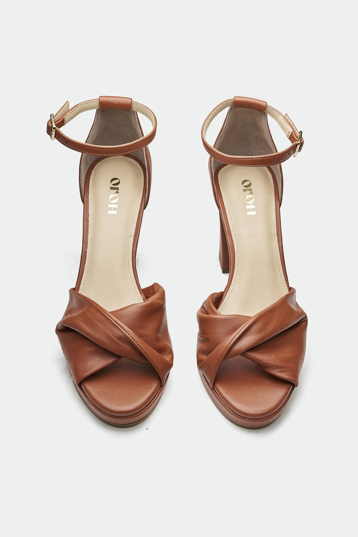 Tan Genuine Leather Platform Block Heels by Oroh at Pernia's Pop Up Shop