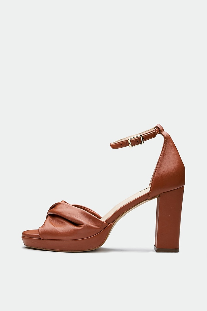 Tan Genuine Leather Platform Block Heels by Oroh at Pernia's Pop Up Shop