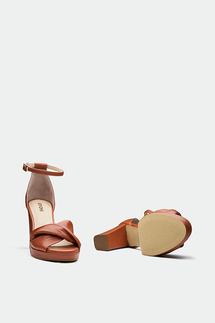 Tan Genuine Leather Platform Block Heels by Oroh at Pernia's Pop Up Shop