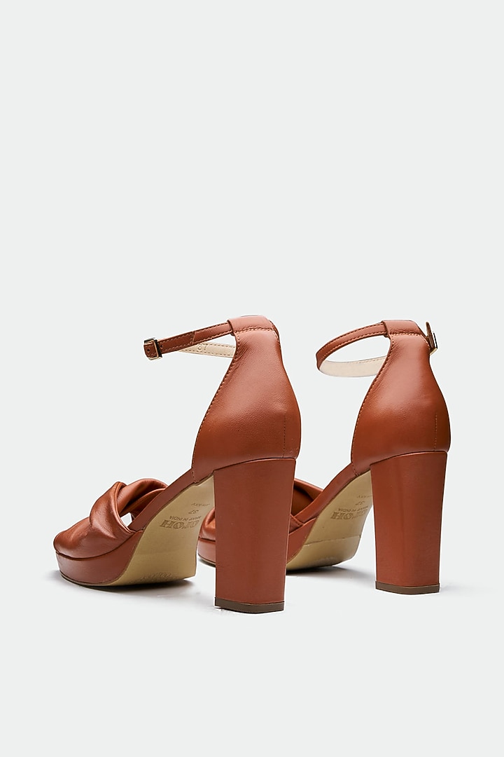 Tan Genuine Leather Platform Block Heels by Oroh at Pernia's Pop Up Shop