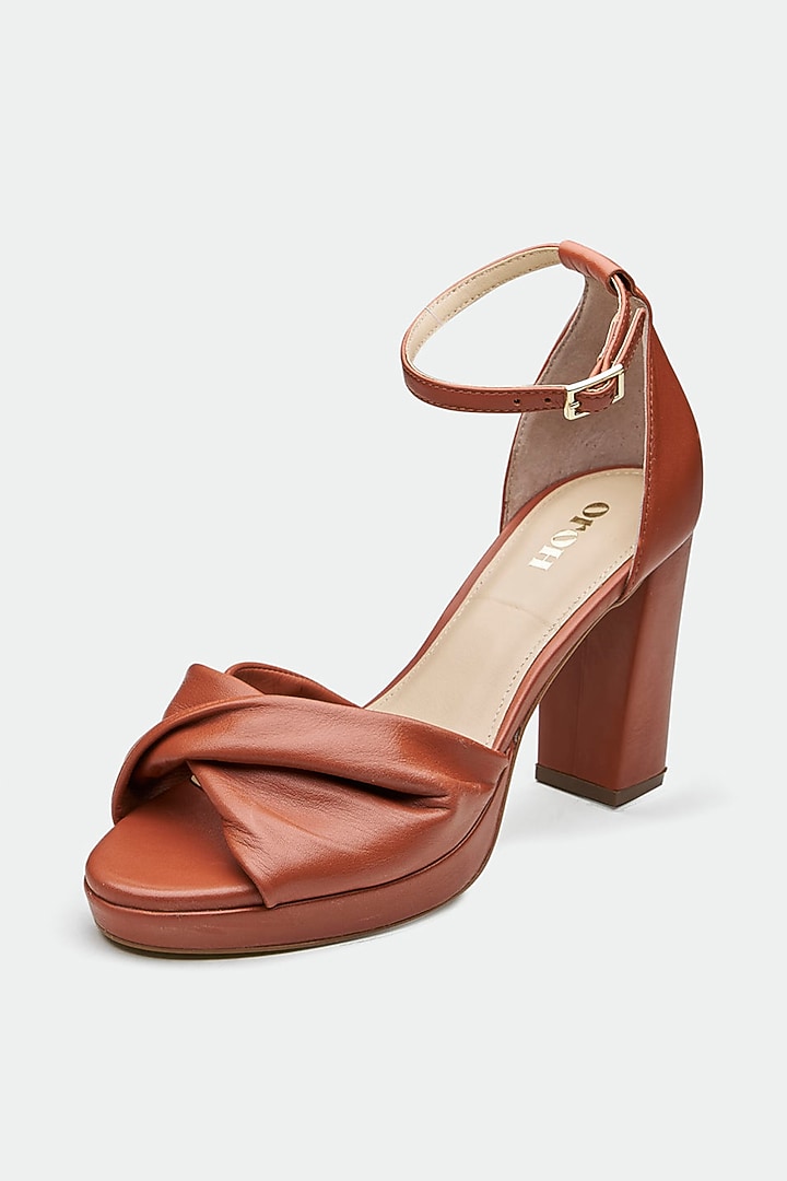 Tan Genuine Leather Platform Block Heels by Oroh at Pernia's Pop Up Shop