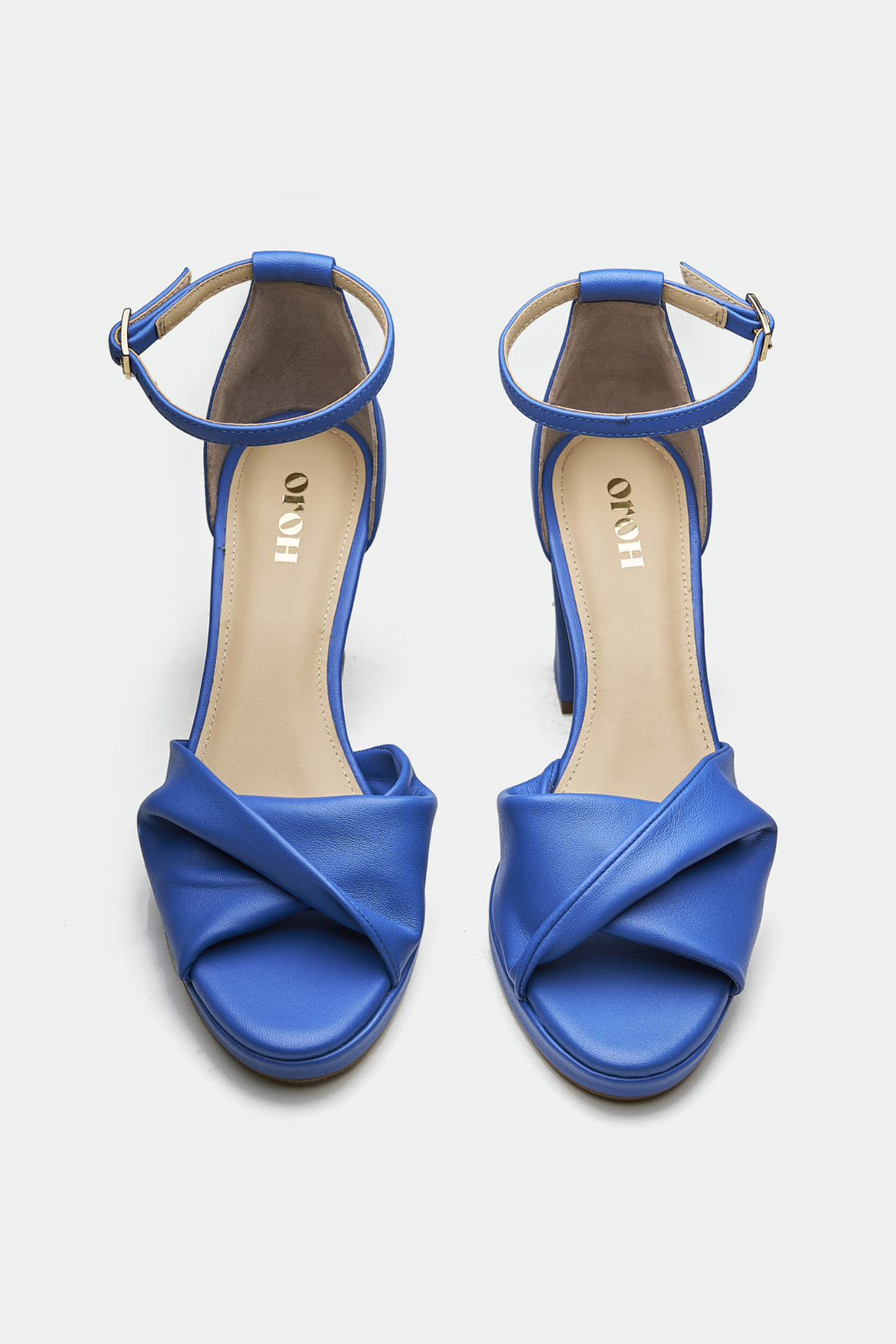 Blue Genuine Leather Platform Block Heels by Oroh at Pernia's Pop Up Shop