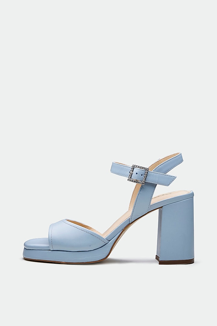 Blue Genuine Leather Block Heels by Oroh at Pernia's Pop Up Shop