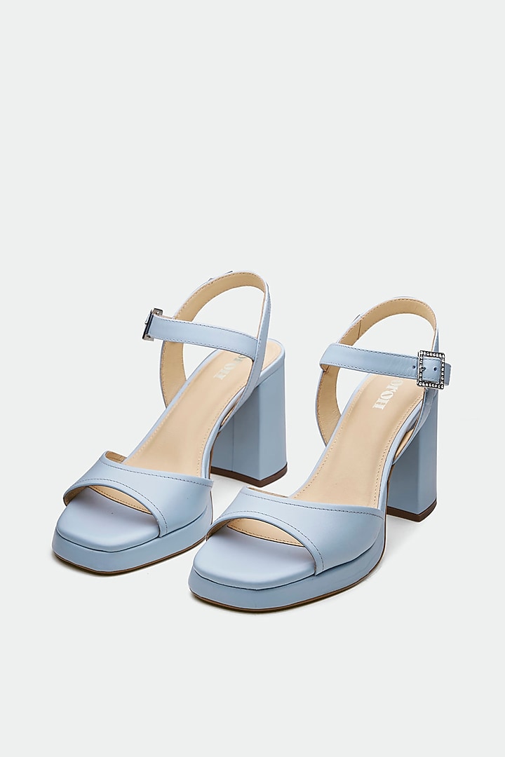 Blue Genuine Leather Block Heels by Oroh at Pernia's Pop Up Shop