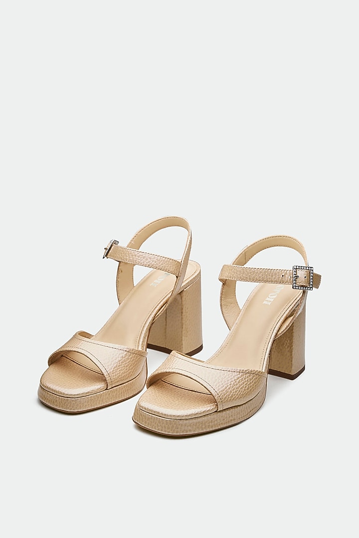 Nude Genuine Leather Block Heels by Oroh at Pernia's Pop Up Shop