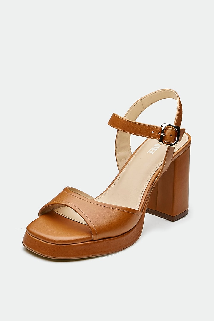Tan Genuine Leather Block Heels by Oroh at Pernia's Pop Up Shop