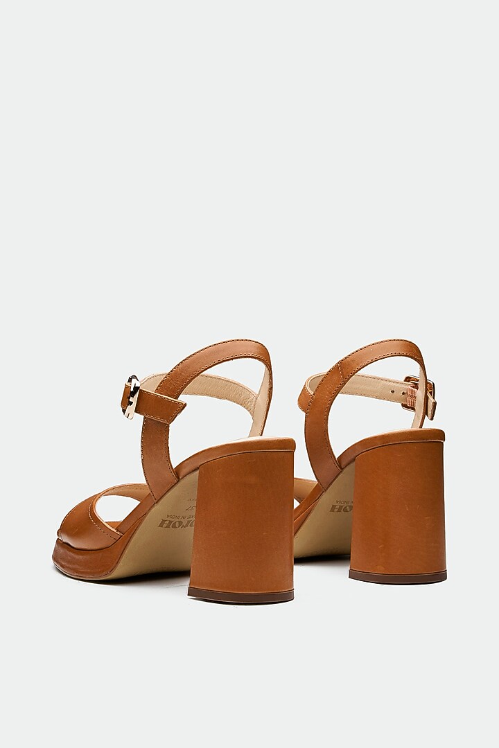 Tan Genuine Leather Block Heels by Oroh at Pernia's Pop Up Shop