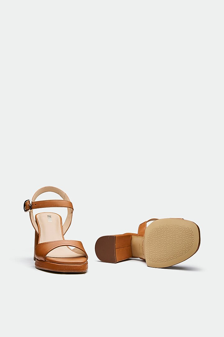 Tan Genuine Leather Block Heels by Oroh at Pernia's Pop Up Shop