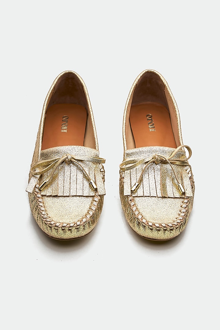 Gold Genuine Leather Moccasin Loafers by Oroh at Pernia's Pop Up Shop