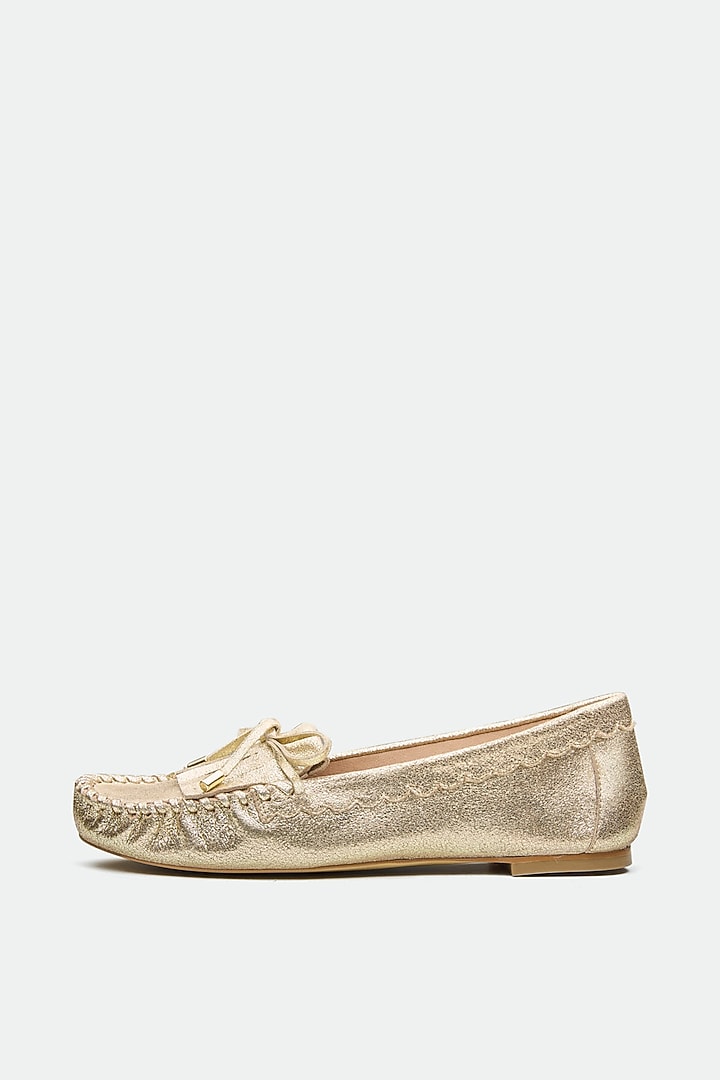Gold Genuine Leather Moccasin Loafers by Oroh at Pernia's Pop Up Shop
