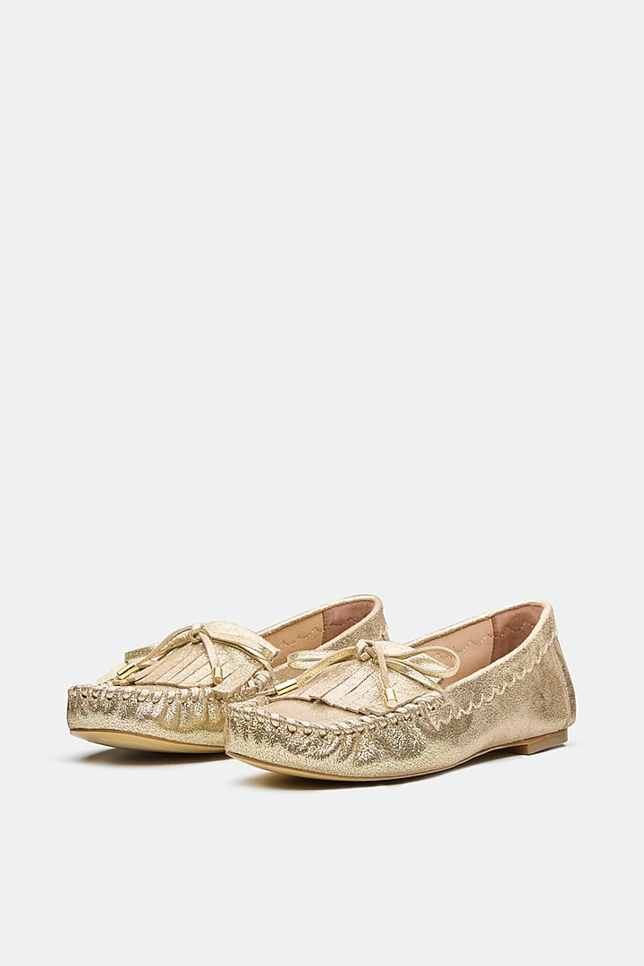 Gold Genuine Leather Moccasin Loafers by Oroh at Pernia's Pop Up Shop