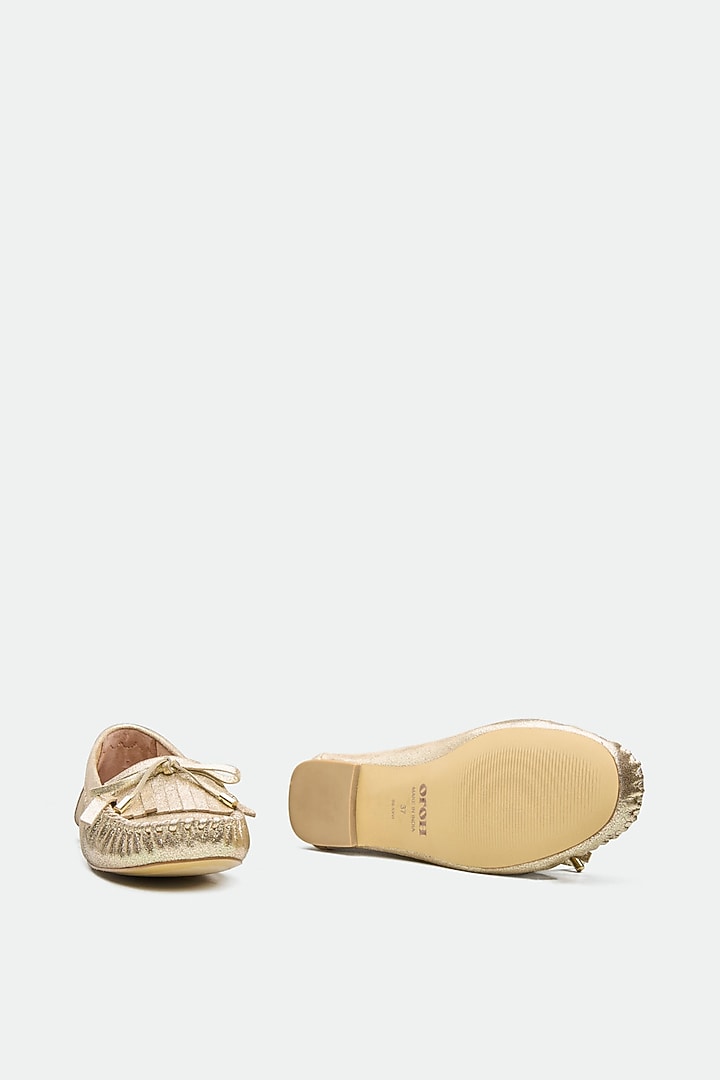 Gold Genuine Leather Moccasin Loafers by Oroh at Pernia's Pop Up Shop