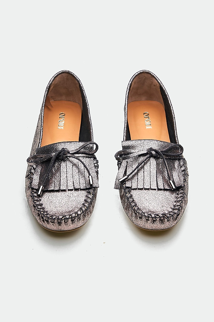 Grey Genuine Leather Moccasin Loafers by Oroh at Pernia's Pop Up Shop