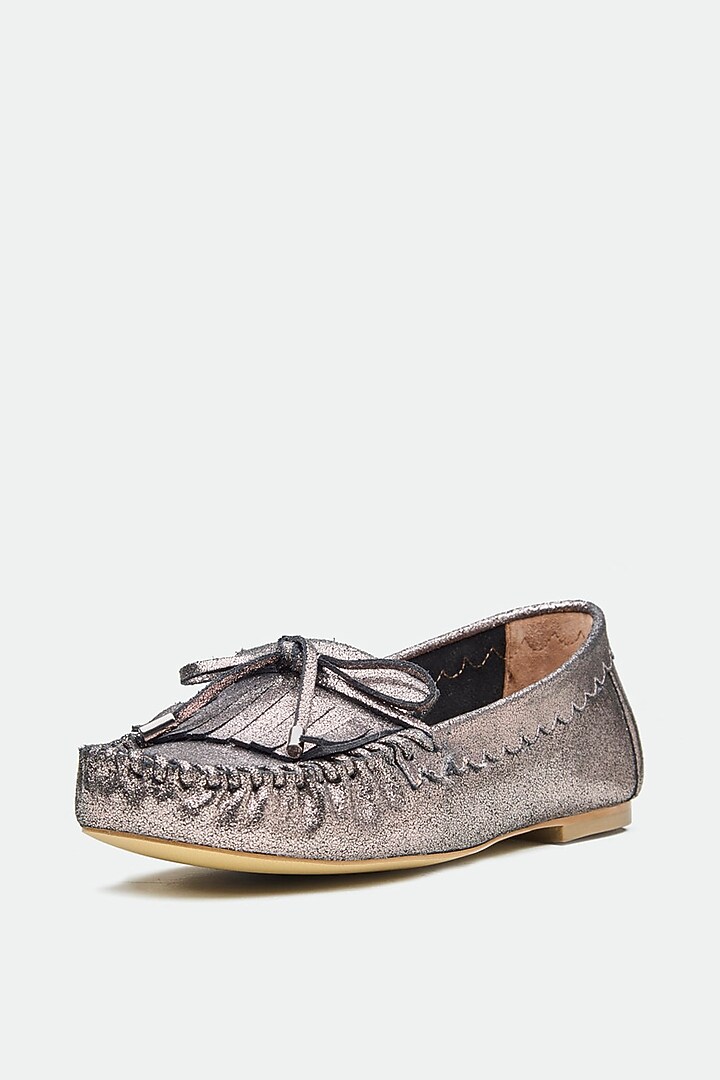 Grey Genuine Leather Moccasin Loafers by Oroh at Pernia's Pop Up Shop