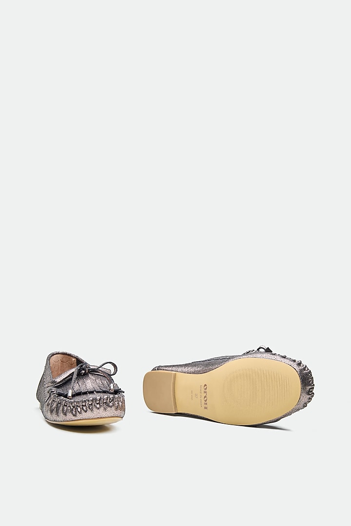 Grey Genuine Leather Moccasin Loafers by Oroh at Pernia's Pop Up Shop