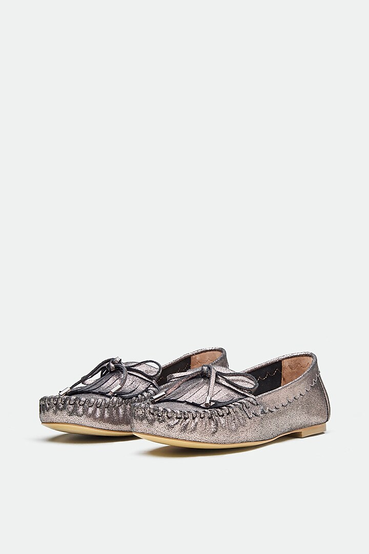 Grey Genuine Leather Moccasin Loafers by Oroh at Pernia's Pop Up Shop