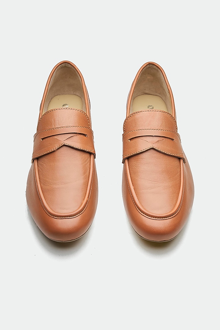 Tan Genuine Leather Penny Loafers by Oroh at Pernia's Pop Up Shop