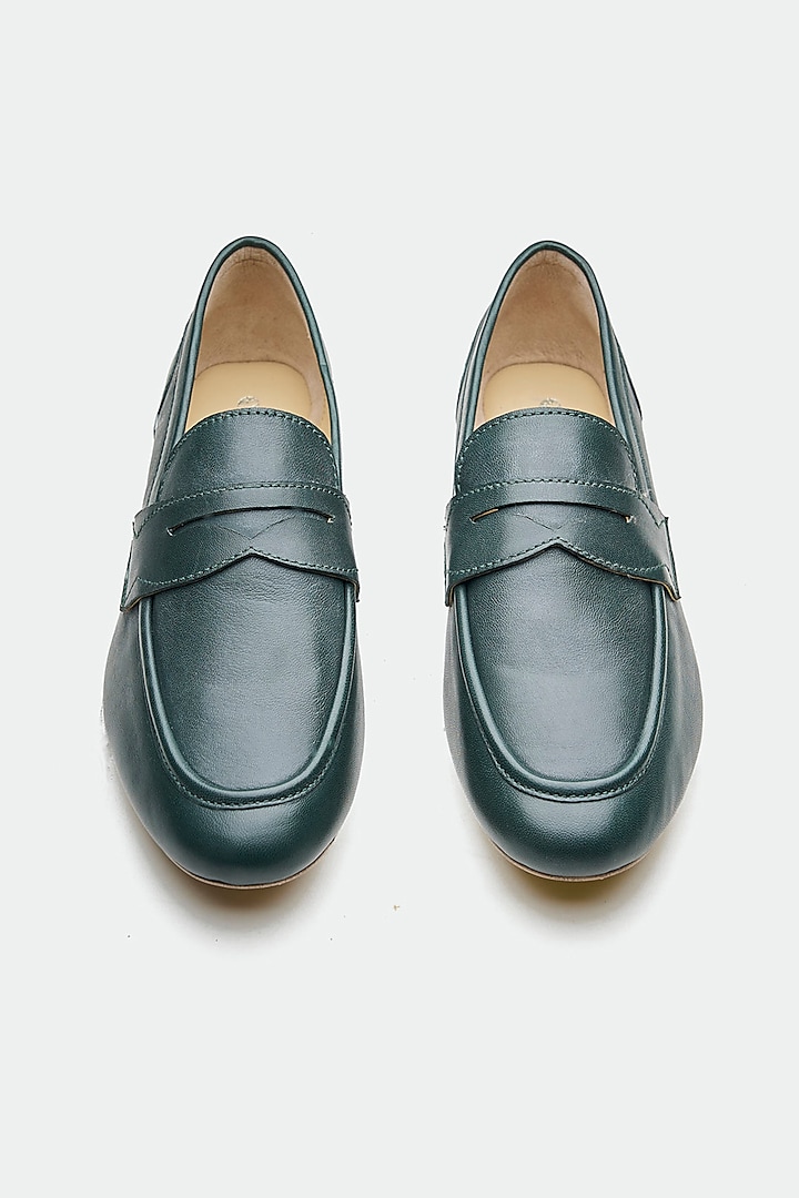 Green Genuine Leather Penny Loafers by Oroh at Pernia's Pop Up Shop