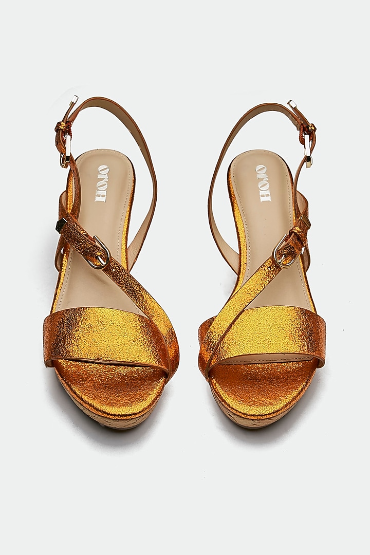 Orange Genuine Leather Cork Textured Wedges by Oroh at Pernia's Pop Up Shop
