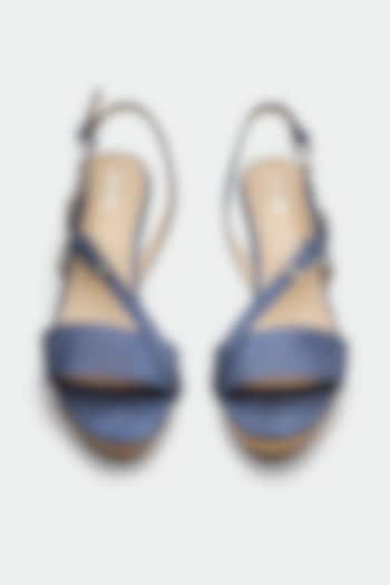 Blue Genuine Leather Cork Textured Wedges by Oroh at Pernia's Pop Up Shop