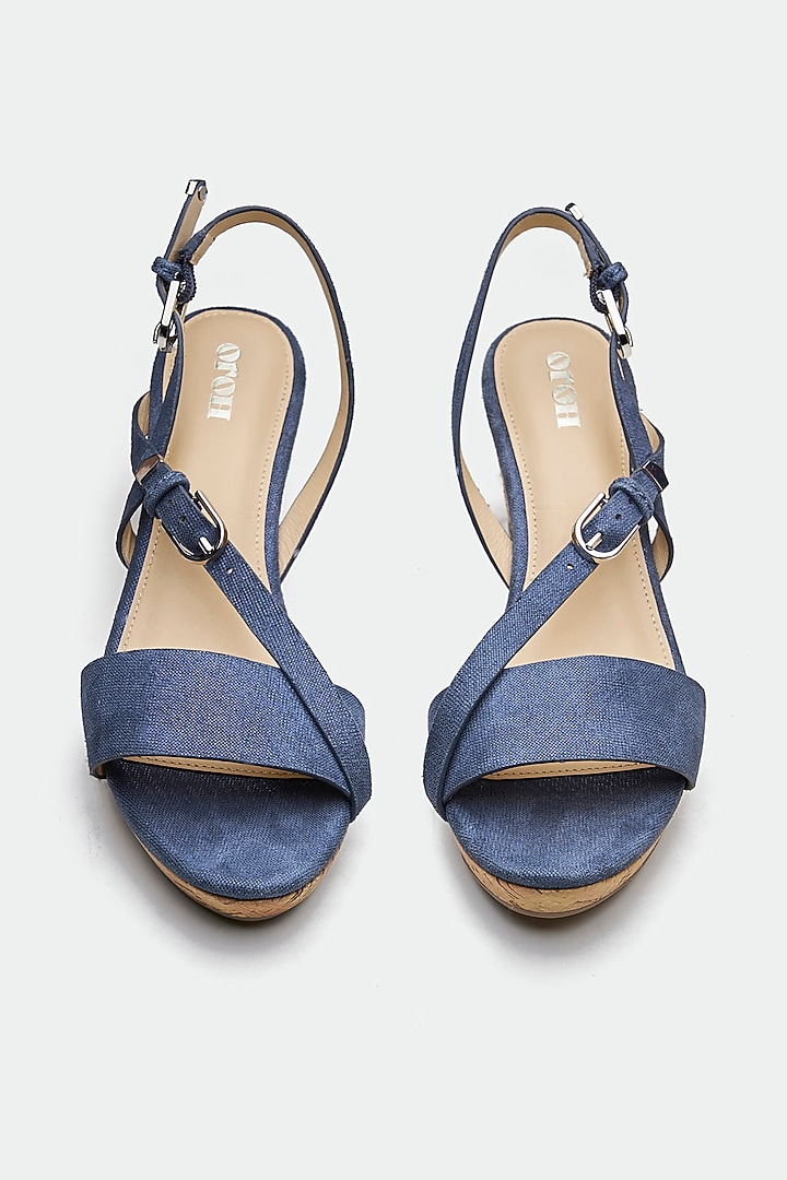 Blue Genuine Leather Cork Textured Wedges by Oroh at Pernia's Pop Up Shop