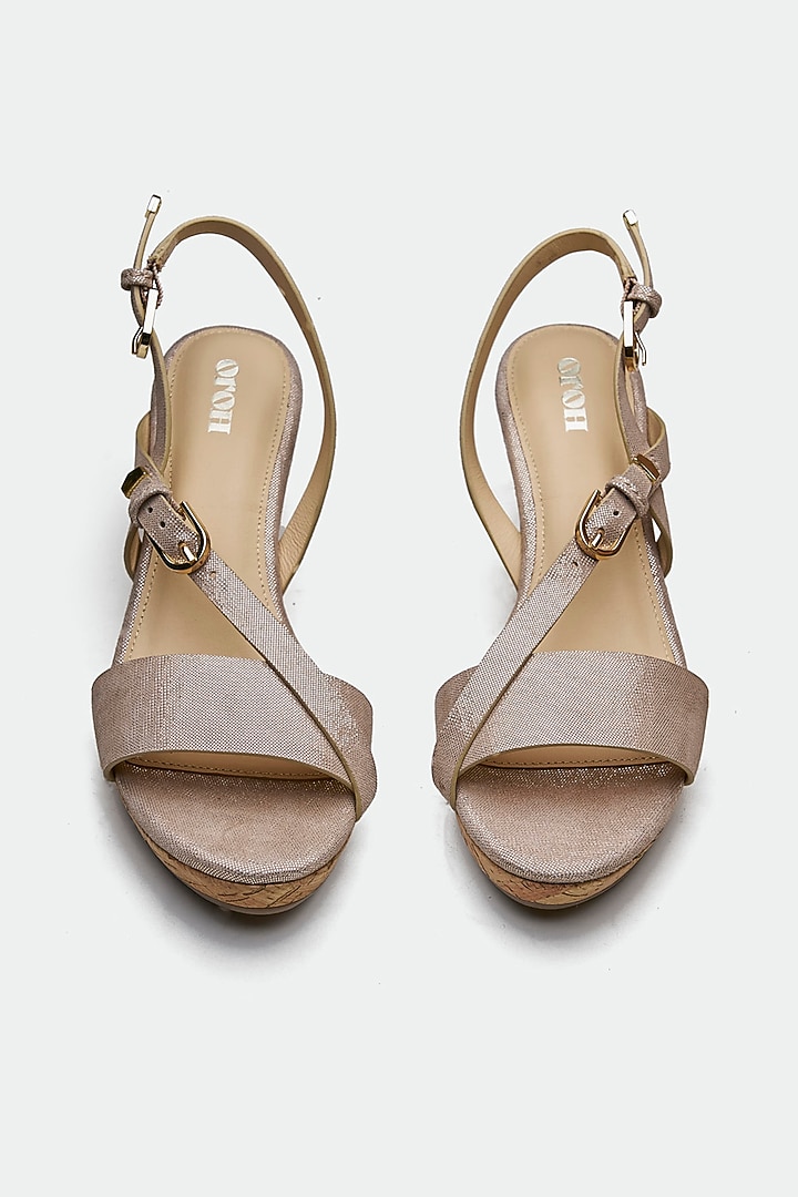 Bronze Genuine Leather Cork Textured Wedges by Oroh at Pernia's Pop Up Shop