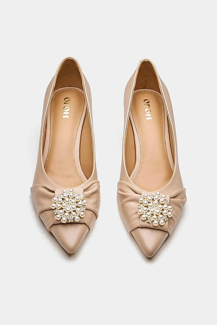 Nude Genuine Leather Kitten Heels by Oroh at Pernia's Pop Up Shop