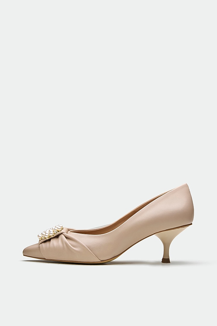 Nude Genuine Leather Kitten Heels by Oroh at Pernia's Pop Up Shop