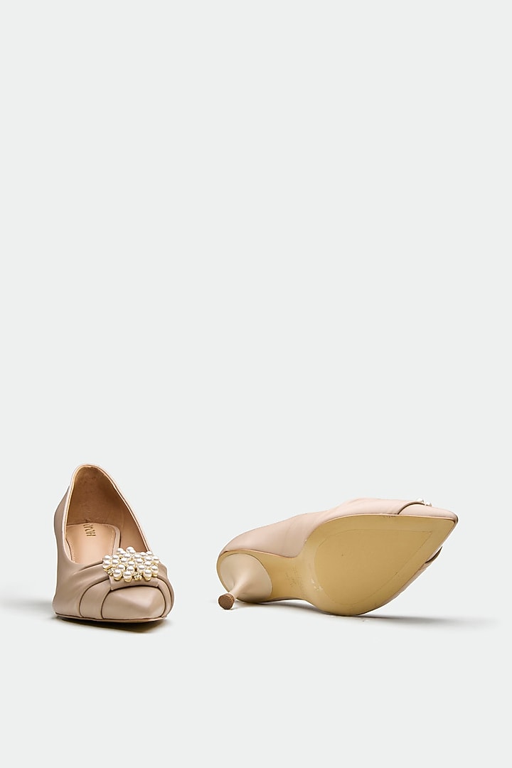 Nude Genuine Leather Kitten Heels by Oroh at Pernia's Pop Up Shop