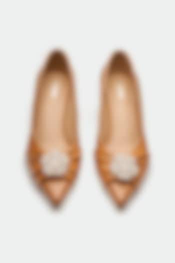 Tan Genuine Leather Kitten Heels by Oroh at Pernia's Pop Up Shop