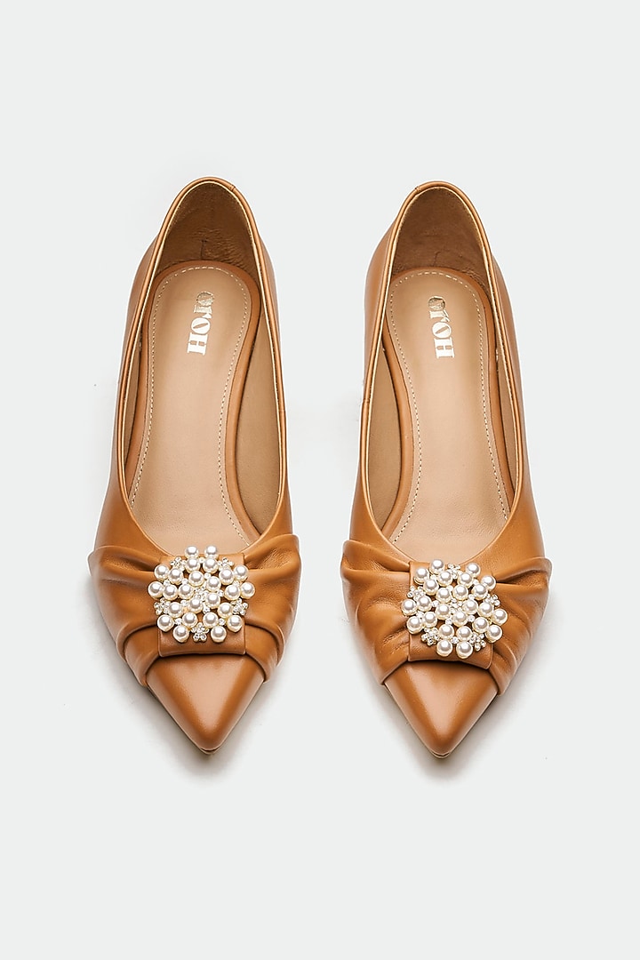 Tan Genuine Leather Kitten Heels by Oroh at Pernia's Pop Up Shop