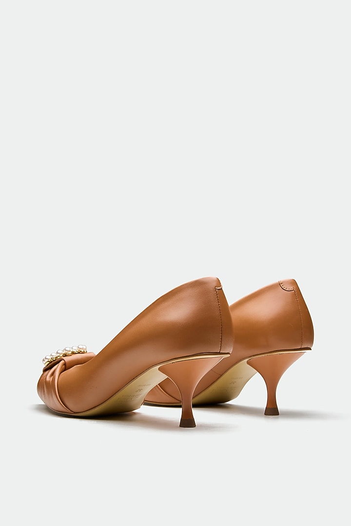 Tan Genuine Leather Kitten Heels by Oroh at Pernia's Pop Up Shop