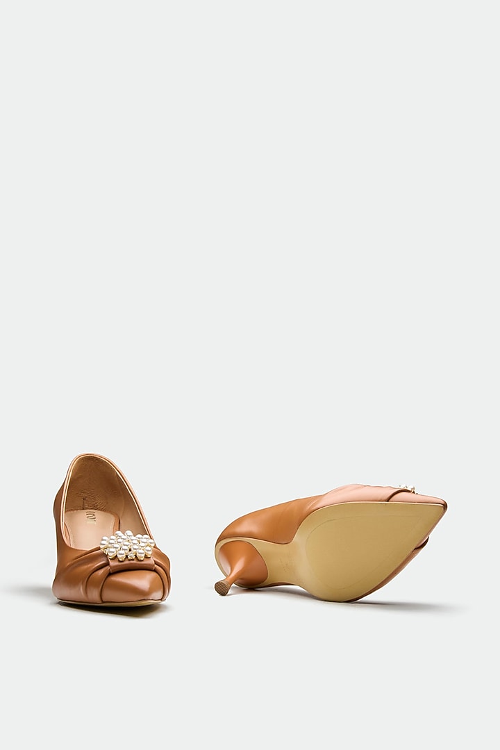 Tan Genuine Leather Kitten Heels by Oroh at Pernia's Pop Up Shop
