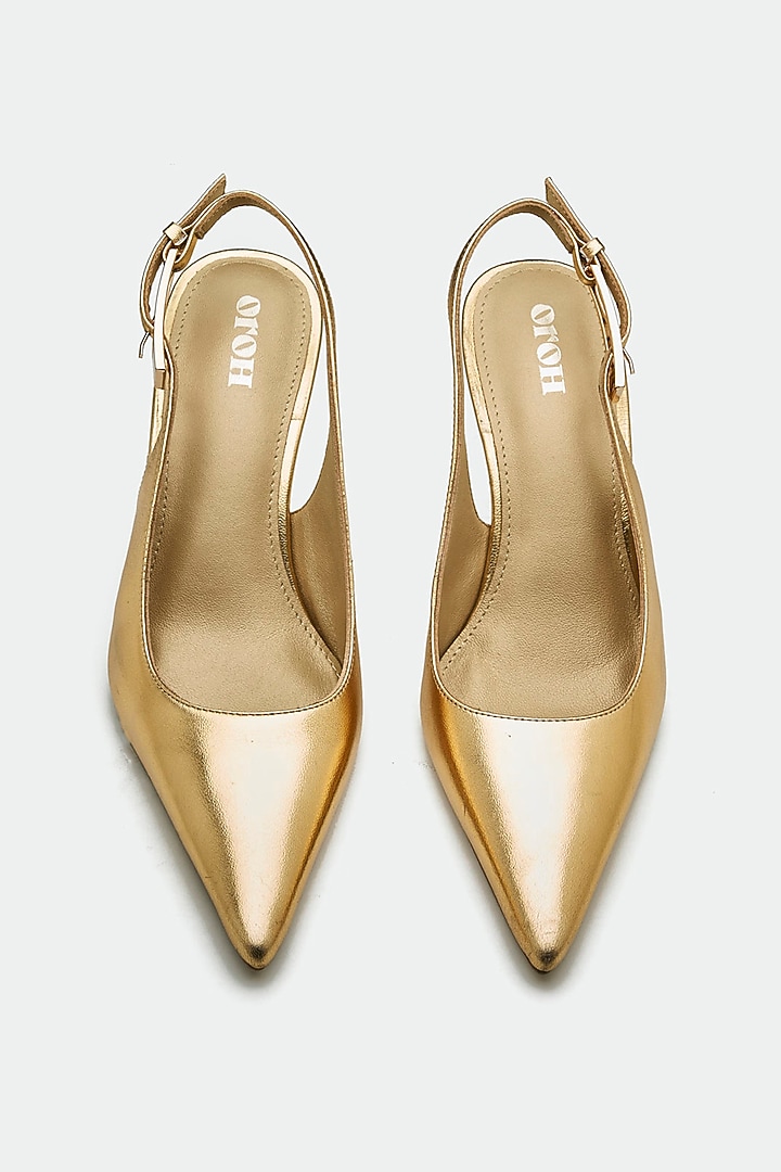 Gold Genuine Leather Pointed Stiletto Heels by Oroh at Pernia's Pop Up Shop