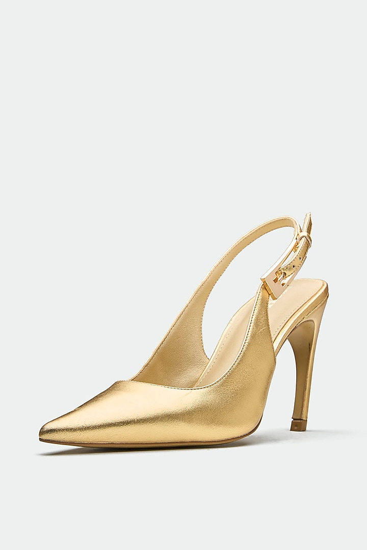 Gold Genuine Leather Pointed Stiletto Heels by Oroh at Pernia's Pop Up Shop